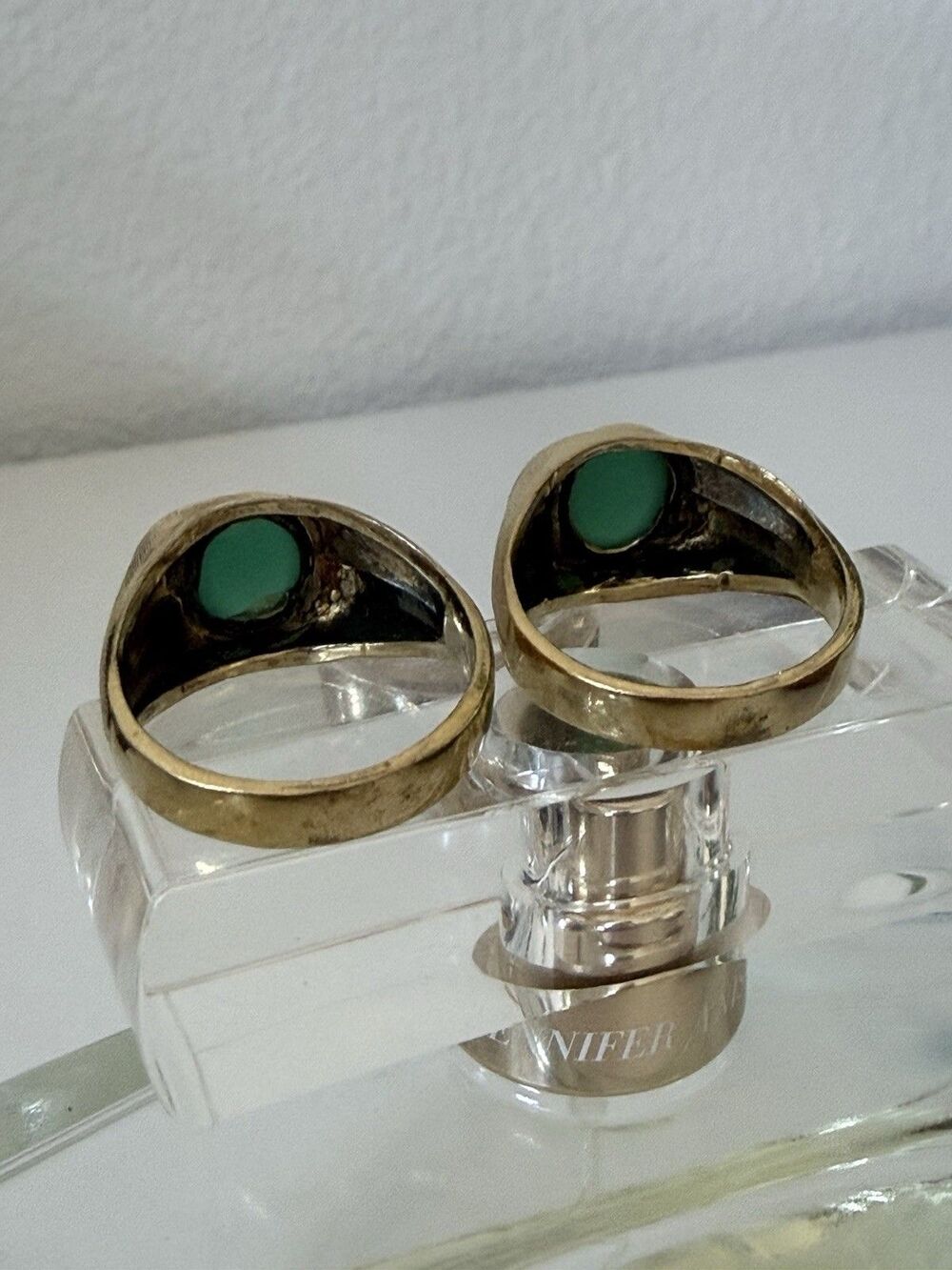 Vintage ESPO Men's 10K Gold Filled Signet Ring Set of 2 Green Cabochon Size 11.5 - Picture 10 of 16